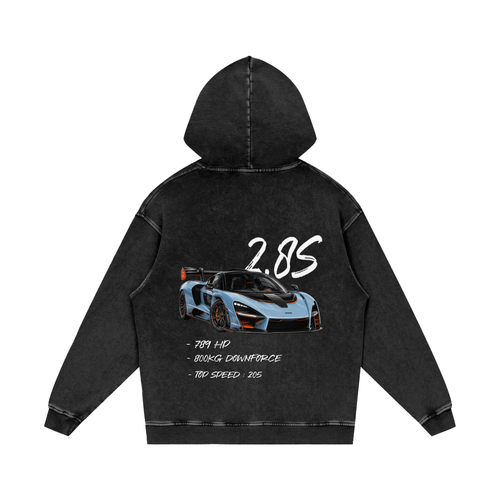Snow Washed Loose Cotton Hoodie senna